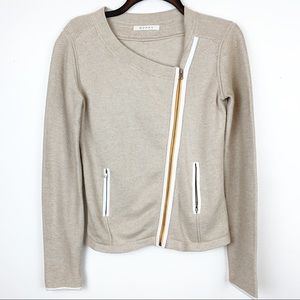 DUFFY ZIP UP CARDIGAN TAN W/ WHITE LEATHER ACCENT